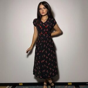 1940s RAYON CREPE NOVELTY PRINT CHERRY DRESS BY ORIGINAL DESIGN